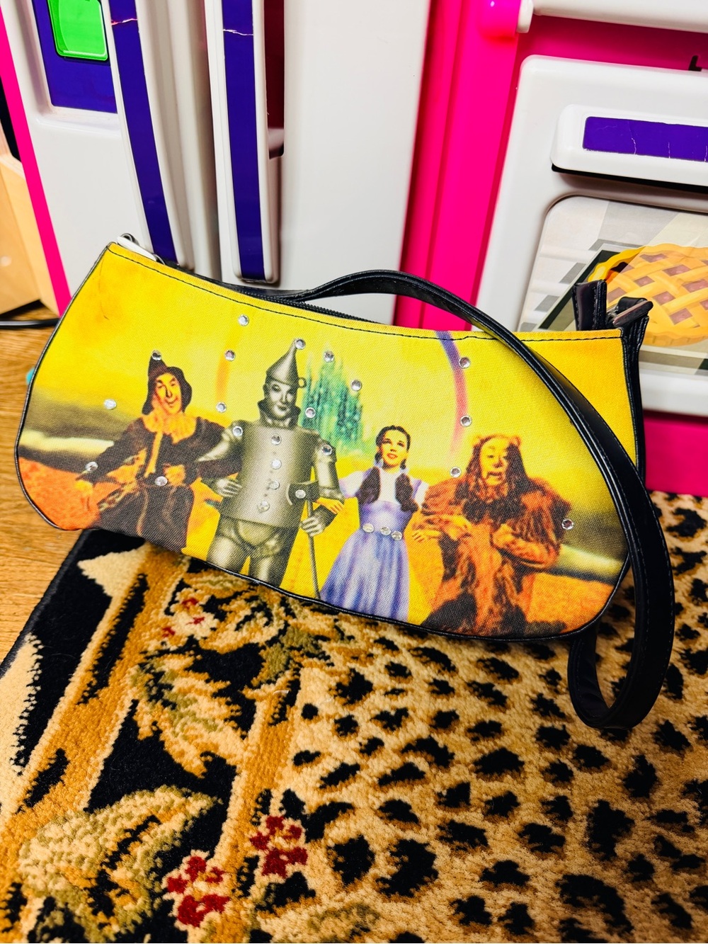 Yellow Wizard of Oz Print Shoulder Bag with Black Trim